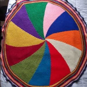 Vintage Round Multicolor Crochet Lap Throw 57"